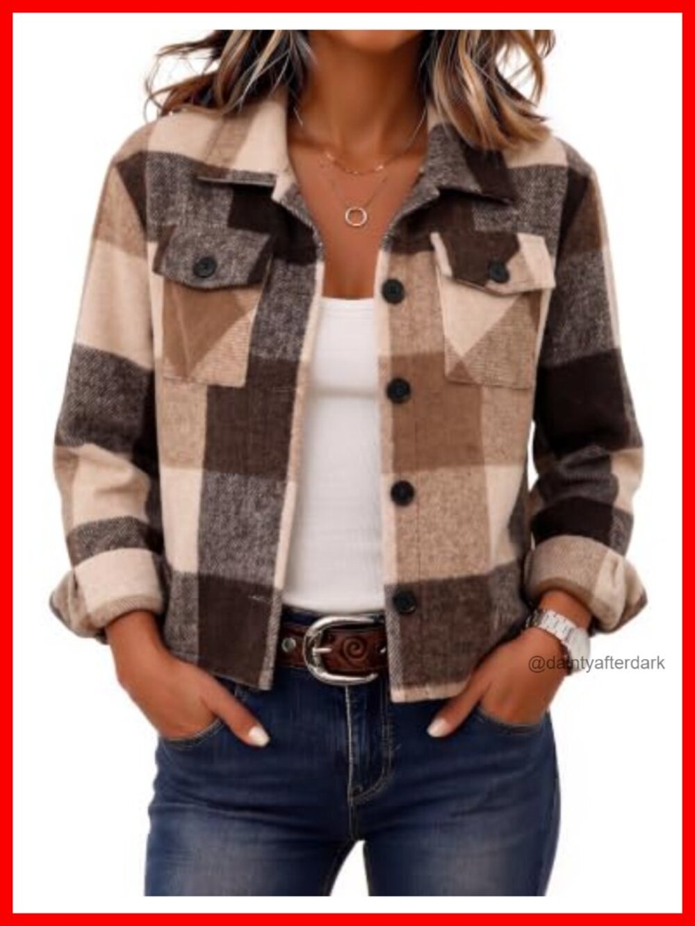 Zeagoo Cropped Plaid Flannel Shacket Button Down Jacket